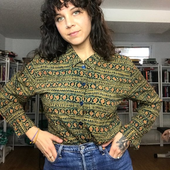 Vintage Patterned Button Down Blouse - B59 - Picture 1 of 8